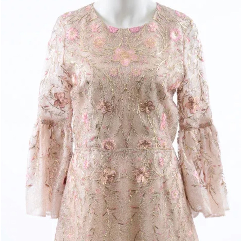 Marchesa Dress Floral Gold Pink sheer Size 10 US M